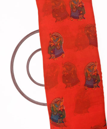 Rust Colour Unique Print Chiffon Fabric